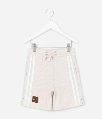 Bermuda Infantil em Moletom com Listras Laterais e Texturizada - Tam 5 a 14 Anos