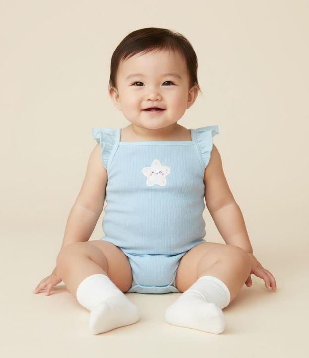 Body Infantil com Bordado de Estrela Estampa Poá e Canelado - Tam 0 a 18 Meses - 1