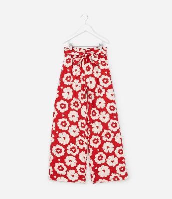 Calça Wide Leg Clochard Infantil com Estampa Floral - Tam 5 a 14 Anos