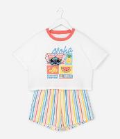 Pijama Curto Infantil com Estampa Listrada e Stitch - Tam 5 a 14 anos - 1
