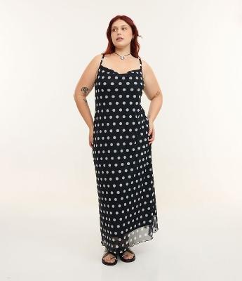 Vestido Alcinha em Tule com Estampa Poá Curve & Plus Size