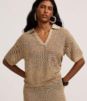 Blusa em Tricô com Gola Polo e Fio Metalizado - 1