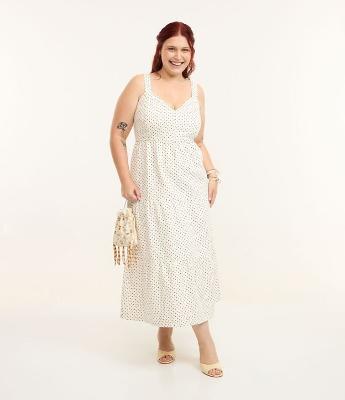 Vestido Midi em Sarja com Estampa Poá Curve & Plus Size
