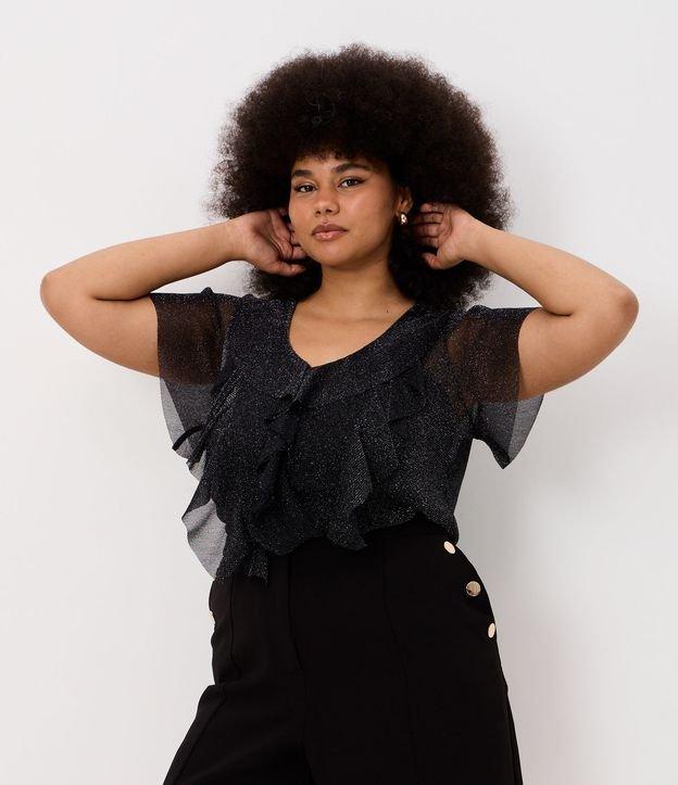 Blusa em Malha Metalizada e com Babados Curve & Plus Size - 1