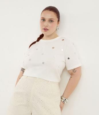 Blusa em Algodão com Bolinhas Metalizadas Curve & Plus Size