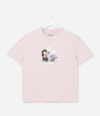 Camiseta Infantil Oversized com Estampa Havaiana Lilo e Stitch - Tam 5 a 14 Anos