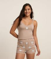 Pijama Short Doll com Peach Touch e Estampa Coração - 1