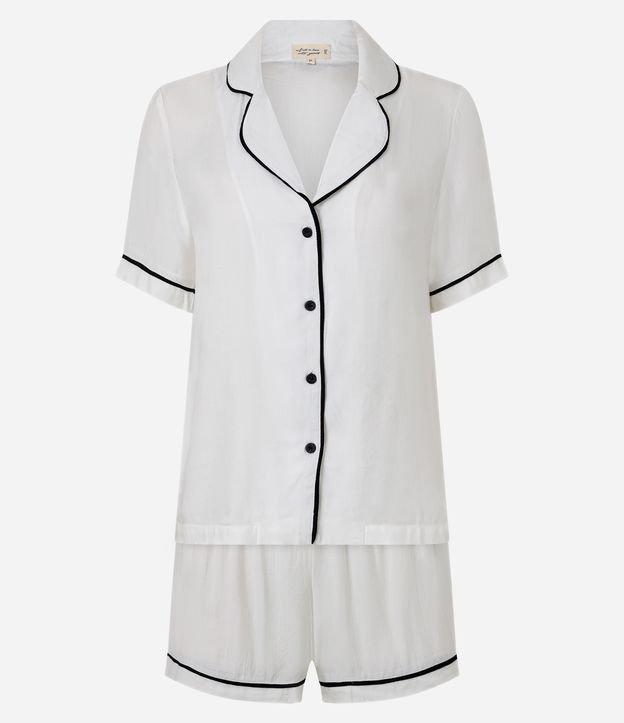 Pijama Short Doll Americano em Cetim de Viscose com Viés Contrastante - 1