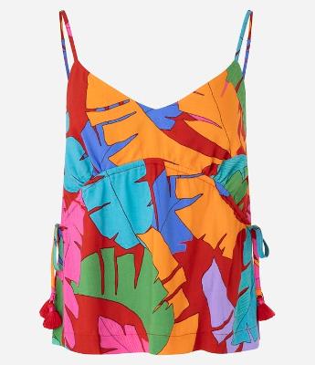 Blusa com Estampa de Folhagem e Puxadinho Lateral