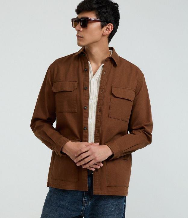 Camisa Regular em Sarja com Bolsos - 1