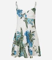 Vestido Curto Evasê com Detalhes Franzidos e Estampa Tropical - 1