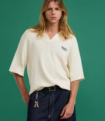 Camisa Polo Oversized em Tricô com Estampa Lettering Newport Breeze