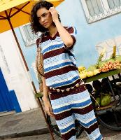 Calça Flare em Tricô com Efeito Crochê e Listras Variadas - 1