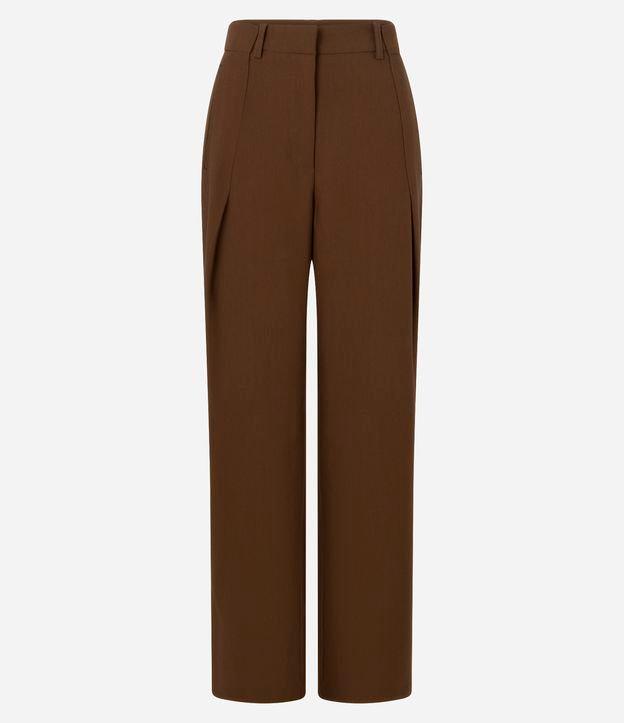 Calça Reta em Cupro com Passantes e Sobreposição Lateral - 1