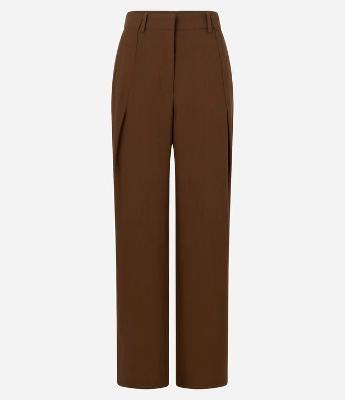 Calça Reta em Cupro com Passantes e Sobreposição Lateral