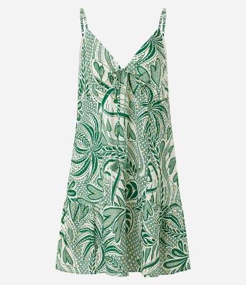 Vestido Evasê Curto em Viscose com Estampa Tropical