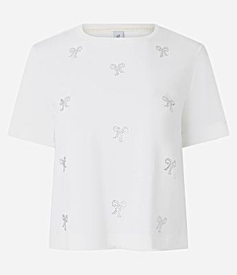 Camiseta T-shirt em Algodão com Laços em Aplicação de Hotfix