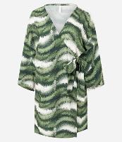 Saída de Praia Kimono Texturizado em Viscose com Estampa Folhagem - 1