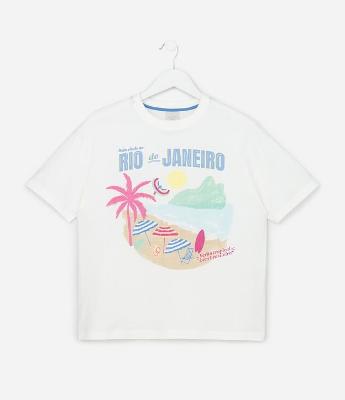 Camiseta Infantil Regular com Estampa de Praia Rio de Janeiro - Tam 5 a 14 Anos