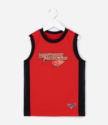 Regata Infantil de Basquete em Microfibra com Estampa Carros - Tam 3 a 8 Anos