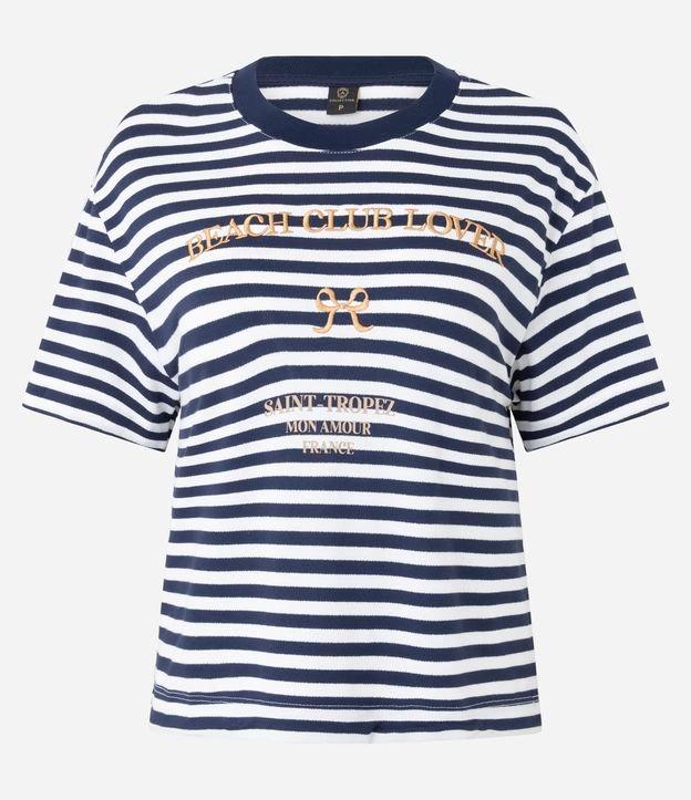 Blusa Slim em Algodão com Listras e Bordado Beach Club - 1
