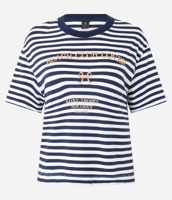 Blusa Slim em Algodão com Listras e Bordado Beach Club