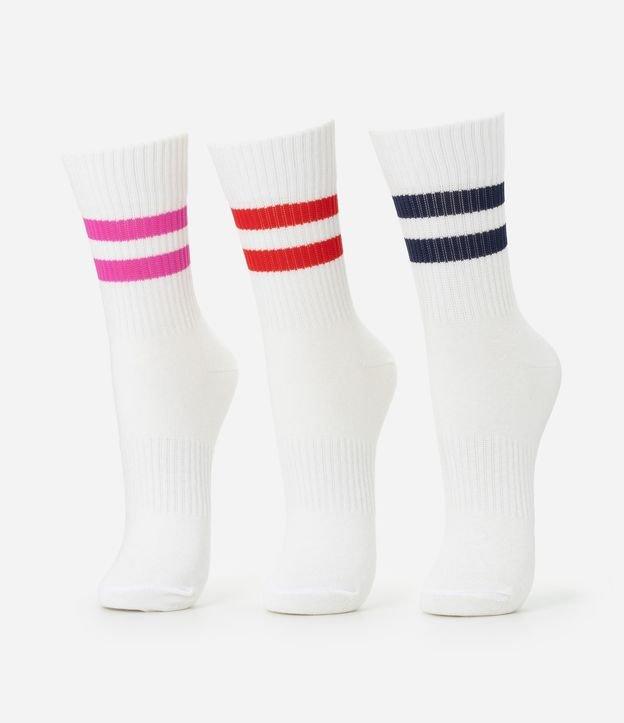 Kit 03 Meia Cano Médio Esportiva em Algodão com Listras - 1