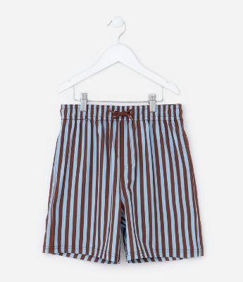 Bermuda Infantil de Banho em Rip Stop Listrada - Tam 5 a 14 Anos