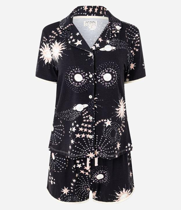 Pijama Short Doll Americano em Viscolycra com Estampa de Estrelas - 1