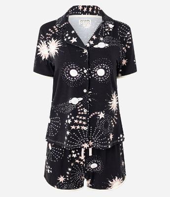 Pijama Short Doll Americano em Viscolycra com Estampa de Estrelas