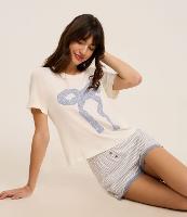 Blusa de Pijama em Viscose com Estampa de Laço - 1