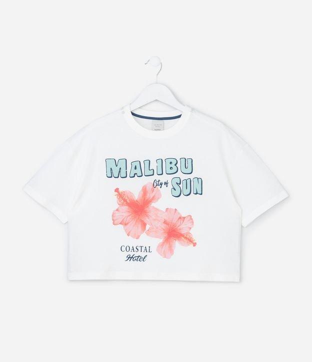 Camiseta Infantil Boxy com Estampa de Flores Malibu - Tam 7 a 16 Anos - 1
