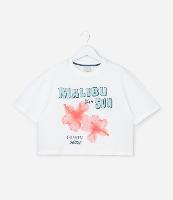 Camiseta Infantil Boxy com Estampa de Flores Malibu - Tam 7 a 16 Anos - 1