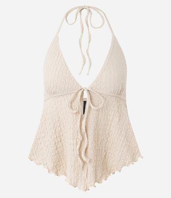 Blusa Frente Única Texturizada com Amarração e Barra Nuvem