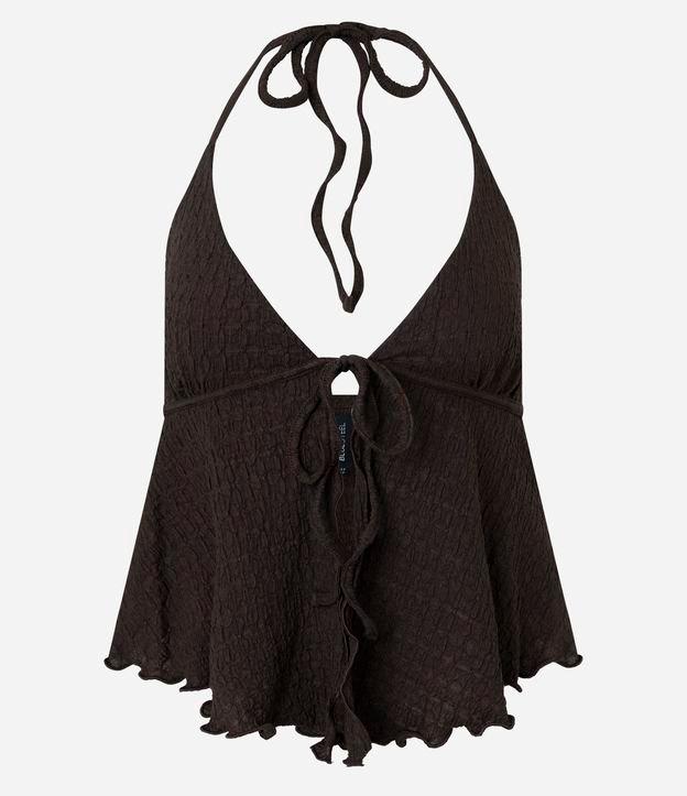 Blusa Frente Única Texturizada com Amarração e Barra Nuvem - 1