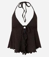 Blusa Frente Única Texturizada com Amarração e Barra Nuvem - 1