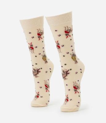 Meia Cano Alto em Algodão com Estampa de 
Caramelo Natalino