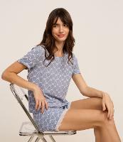 Blusa de Pijama em Viscose com Estampa de Lacinhos - 1