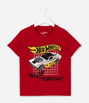 Camiseta Infantil com Estampa Hot Wheels - Tam 4 a 10 Anos