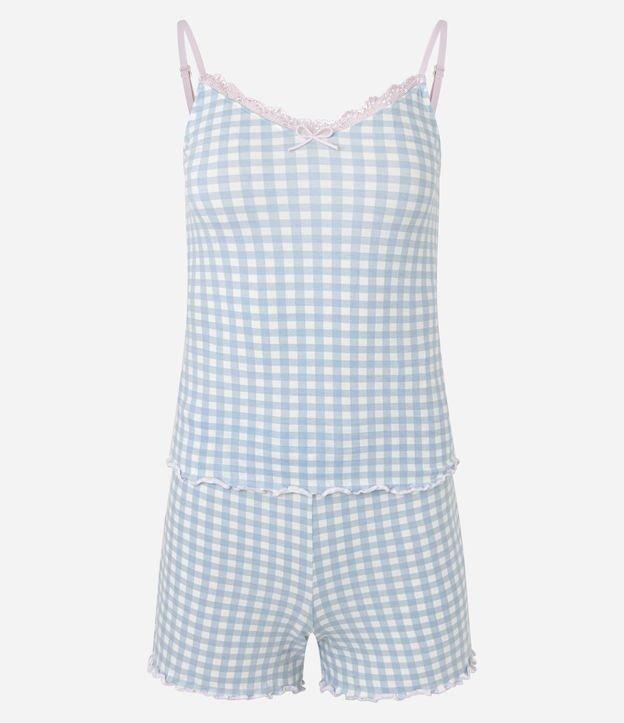 Pijama Short Doll em Viscolycra com Estampa Xadrez Vichy e Barra Frufru - 1