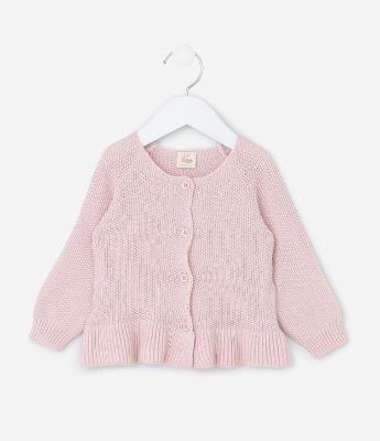 Cardigan Infantil em Tricô com Babados - Tam RN a 18 Meses