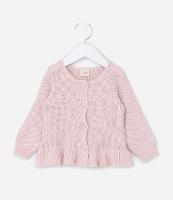 Cardigan Infantil em Tricô com Babados - Tam RN a 18 Meses - 1