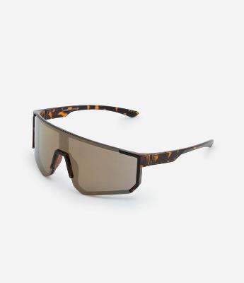 Óculos de Sol Máscara Esportivo em Hastes Tartaruga com Lente Espelhada