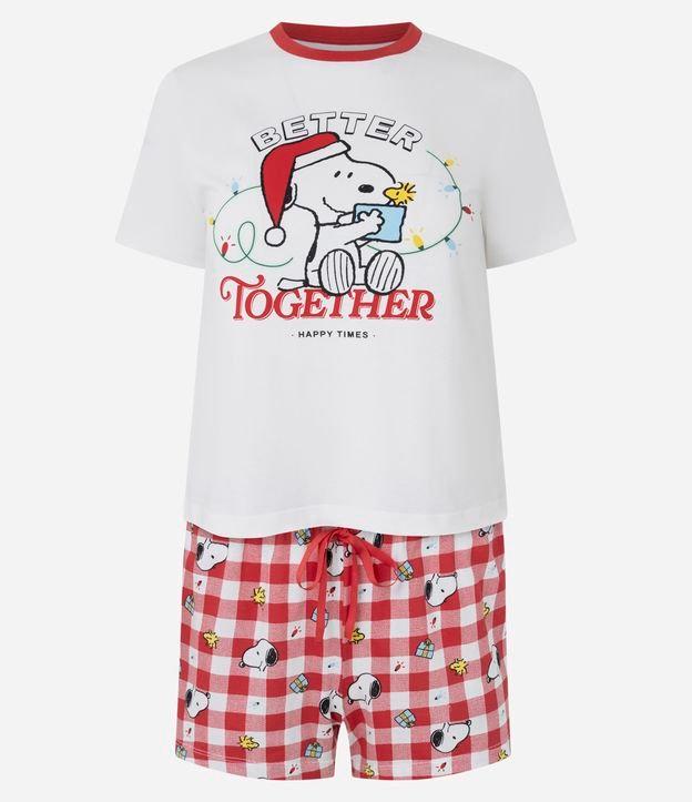 Pijama Short Doll em Cotton com Estampa Snoopy Natalino e Short Xadrez - 1