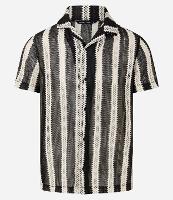 Camisa Regular em Renda com Estampa de Listras e Textura - 1