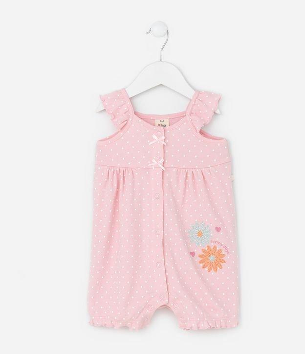 Macaquinho Infantil com Estampa Poá e Bordado de Flores - Tam 0 a 18 Meses - 1