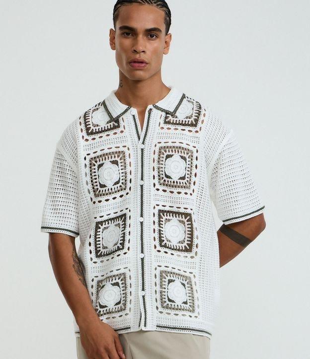 Camisa Boxy em Tricô com Estampa Quadriculada e Texturizada - 1
