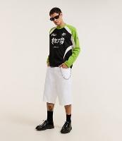 Bermuda Baggy em Sarja com Detalhe de Corrente - 1