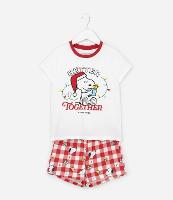 Pijama Curto Infantil com Estampa Xadrez de Natal Snoopy - Tam 2 a 14 Anos - 1