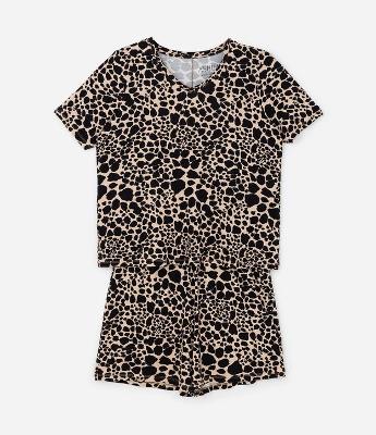 Pijama Short Doll em Viscolycra com Estampa Animal Print Onça Curve & Plus Size